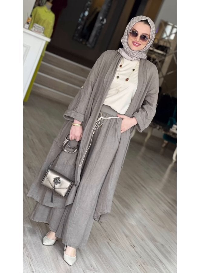 Foreign Trade Cross-border In Stock Women's 2024 Spring And Summer Fashion Loose Long Cardigan Casual Wide Leg Pants Two-piece Set 