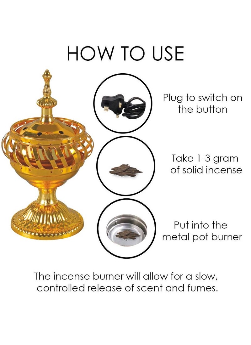Bakhoor BoSidin Oud Incense Burner Mabkhara Electric Gold for Home Decore and Fragrance  - Image 2