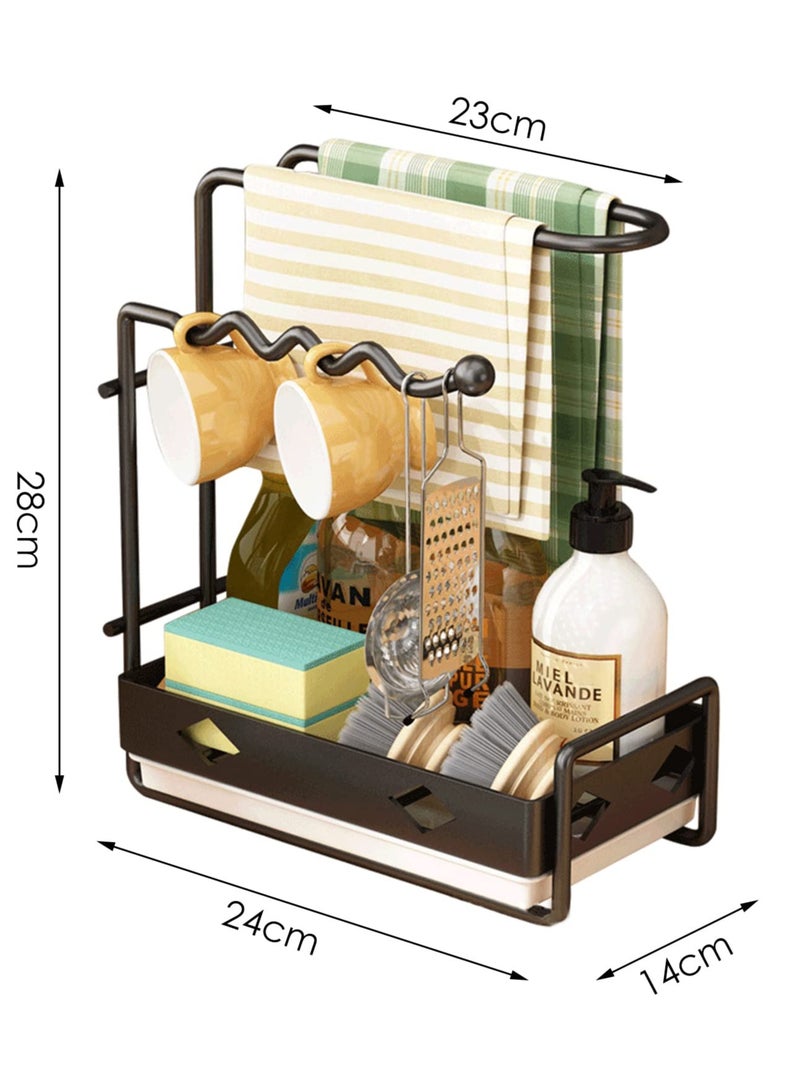 أنمي بالوعة منشفة بار الإسفنج حامل ، الإصبع منشفة رف مع استنزاف صينية ، بالوعة المطبخ العلبة المنظم تجفيف حامل ل القدح ، قائما بذاته أو الحائط (أسود) - Image 2