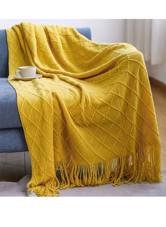 إسكدنيا شرابة تصميم محبوك بطانية لينة الحارة الزنجبيل الأصفر - Image 1