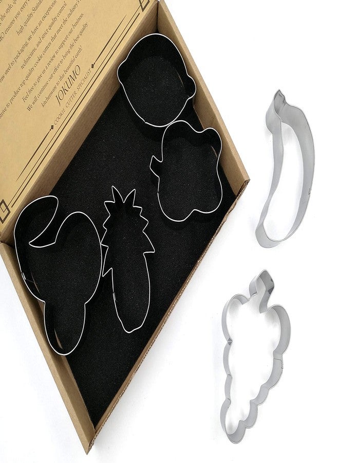 JOKUMO Fruit Cookie Cutters Set - 6PC High Grade 430 Stainless Steel -Apple, Banana, Cherry, Lemon, Grape, Pineapple - Image 1