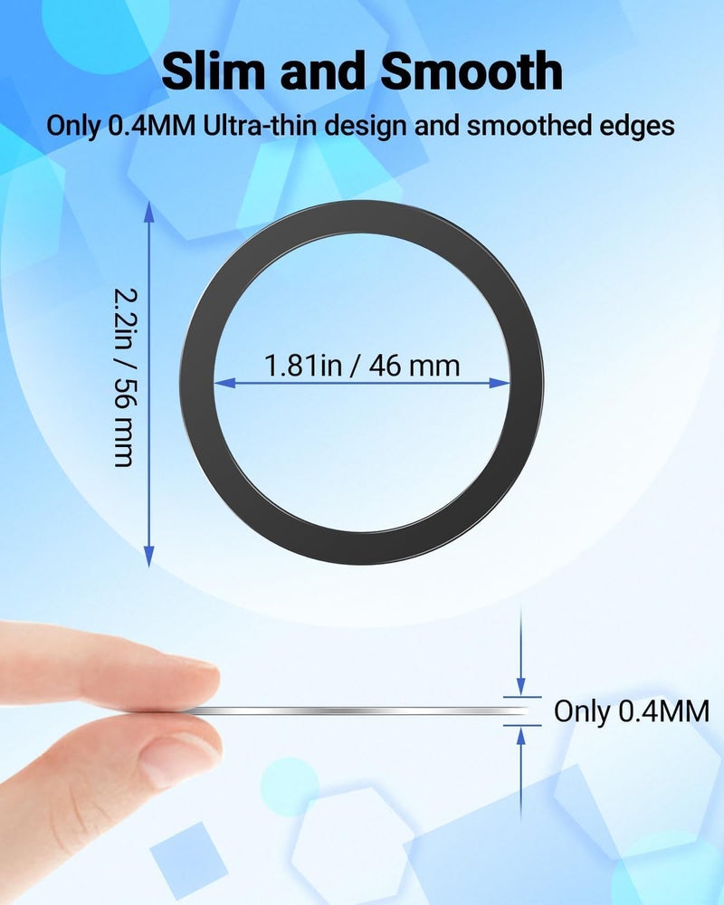 Redclip Universal Metal Ring Sticker, for MagSafe Ring Magnet Compatiable with MagSafe Wireless Charger/Car Holder for iPhone/Samsung/Android Phone Cases(Without Magnetic),Black (6) - Image 2