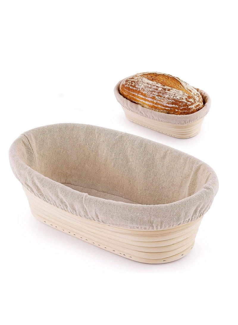 Oval Bread Proofing Basket, Handmade Banneton Bread Proofing Basket Brotform with Bread Lame, Dough Scraper, Proofing Cloth Liner for Sourdough Bread, Baking(10 x 6 x 3.5 inches)  - Image 1