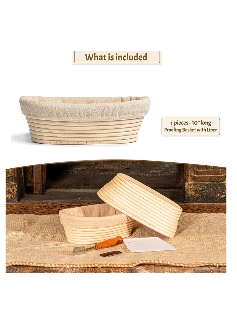 Oval Bread Proofing Basket, Handmade Banneton Bread Proofing Basket Brotform with Bread Lame, Dough Scraper, Proofing Cloth Liner for Sourdough Bread, Baking(10 x 6 x 3.5 inches)  - Image 2