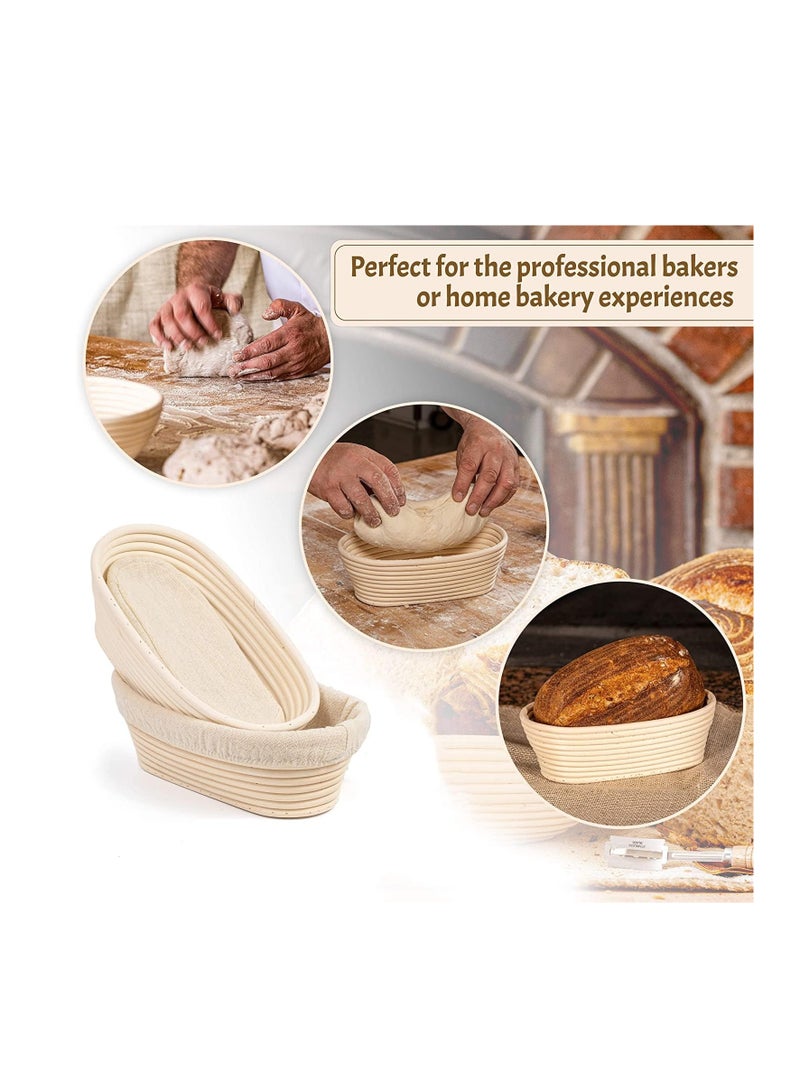 Oval Bread Proofing Basket, Handmade Banneton Bread Proofing Basket Brotform with Bread Lame, Dough Scraper, Proofing Cloth Liner for Sourdough Bread, Baking(10 x 6 x 3.5 inches)  - Image 3