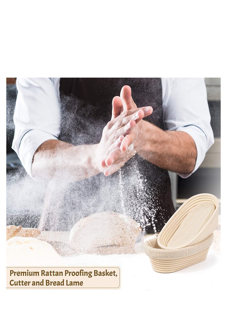 Oval Bread Proofing Basket, Handmade Banneton Bread Proofing Basket Brotform with Bread Lame, Dough Scraper, Proofing Cloth Liner for Sourdough Bread, Baking(10 x 6 x 3.5 inches)  - Image 4