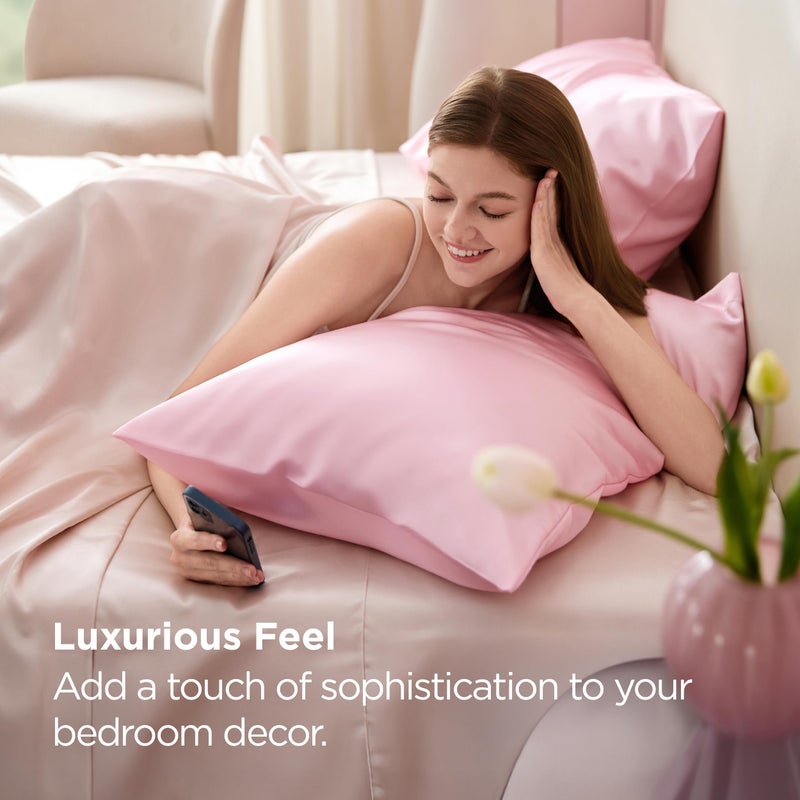 Bedsure King Size Satin Pillowcase Set of 2 - Pink Silky Pillow Cases for Hair and Skin with Envelope Closure, Similar to Silk Pillow Cases, Valentine Gifts for Women Girls, 20x36 Inches, 2pcs - Image 2