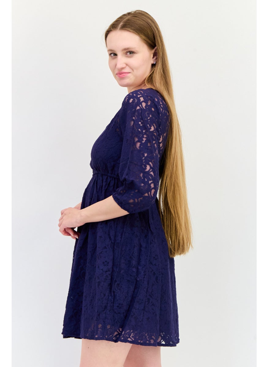 ONLY Women Eyelet Mini Dress, Navy  - Image 4