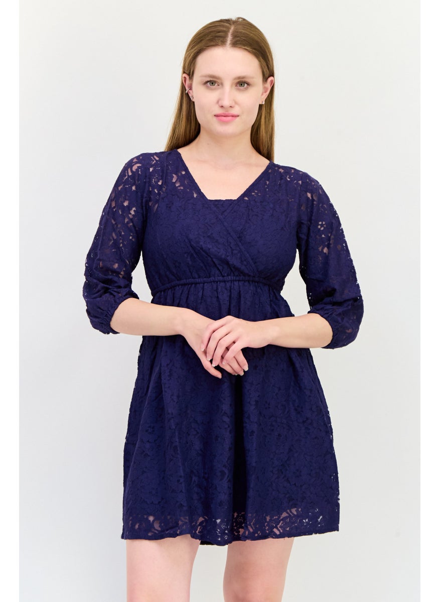 ONLY Women Eyelet Mini Dress, Navy  - Image 1