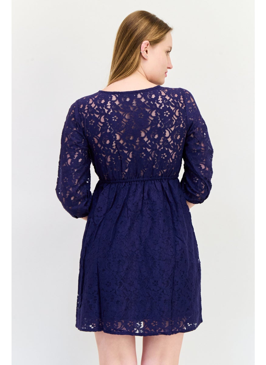 ONLY Women Eyelet Mini Dress, Navy  - Image 3
