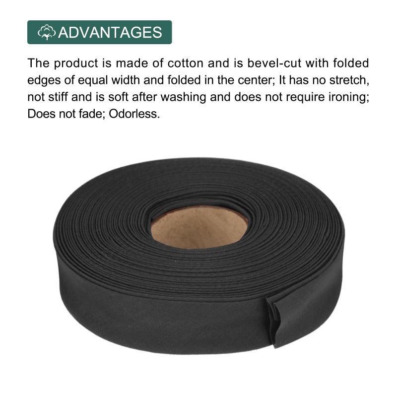 MECCANIXITY 1 Inch Double Fold Bias Tape Polyester Continuous Bulk Bias Tape for Sewing,Seaming Quilting Hemming Binding Crafts (Black 10 Yards) - Image 3