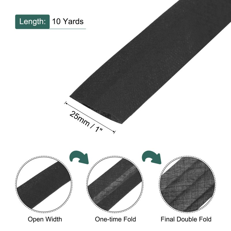 MECCANIXITY 1 Inch Double Fold Bias Tape Polyester Continuous Bulk Bias Tape for Sewing,Seaming Quilting Hemming Binding Crafts (Black 10 Yards) - Image 2