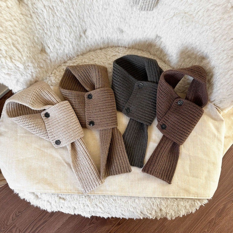 New Korean Style Kidsrens Scarf Autumn and Winter Style Versatile Male and Female Baby Scarf Button Korean Style Cross Pullover Scarf Beige  - Image 3