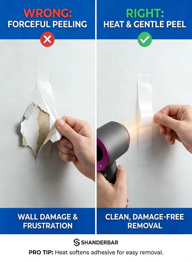 SHANDERBAR Nano Heavy Duty Double Sided Tape, Multi-Purpose Removable Mounting Adhesive Tape, Washable Strong Sticky Wall Strips, Transparent Poster Mat for Folder Items, Household 9.8 P - Image 5