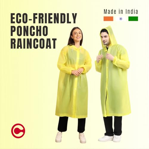 Citizen Eco-Friendly EVA Poncho Raincoat for Men & Women, Lightweight Waterproof Coat with Hood, Adjustable Drawstring, Button Closure Reusable & Durable Outdoor Rainwear-Yellow - Image 2