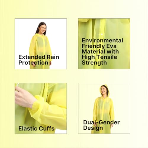 Citizen Eco-Friendly EVA Poncho Raincoat for Men & Women, Lightweight Waterproof Coat with Hood, Adjustable Drawstring, Button Closure Reusable & Durable Outdoor Rainwear-Yellow - Image 3