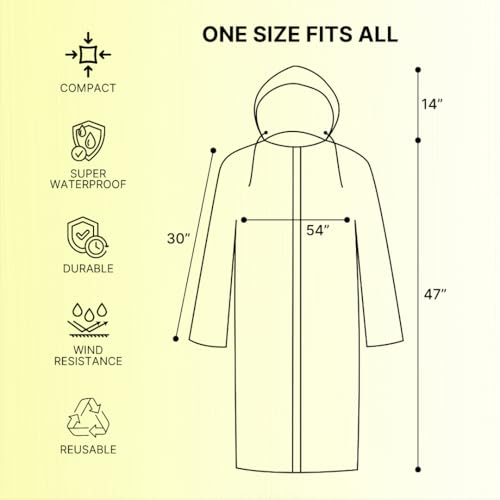 Citizen Eco-Friendly EVA Poncho Raincoat for Men & Women, Lightweight Waterproof Coat with Hood, Adjustable Drawstring, Button Closure Reusable & Durable Outdoor Rainwear-Yellow - Image 5