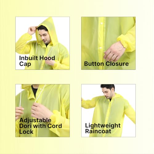 Citizen Eco-Friendly EVA Poncho Raincoat for Men & Women, Lightweight Waterproof Coat with Hood, Adjustable Drawstring, Button Closure Reusable & Durable Outdoor Rainwear-Yellow - Image 4