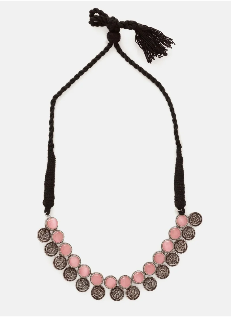 برياسي Brass Quartz Stone Studded Oxidised Necklace