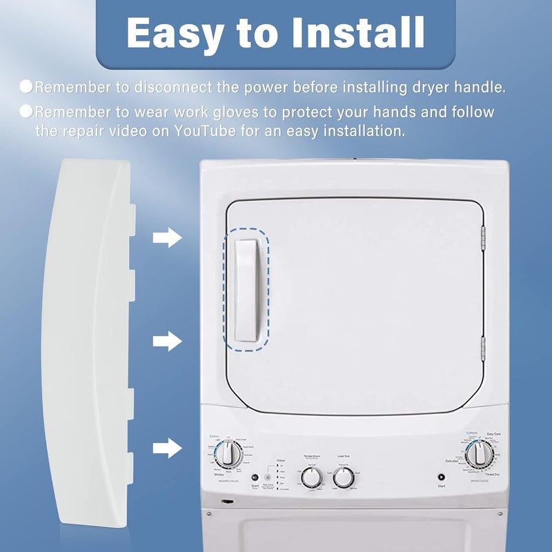 ANTOBLE Dryer Handles Replacement GUD27ESSMWW for GE Stackable Washer and Dryer Parts Door Handle GUD24ESSM1WW Laundry Center Combo WE01X30378 WE1M1068, 2 Pack - Image 3