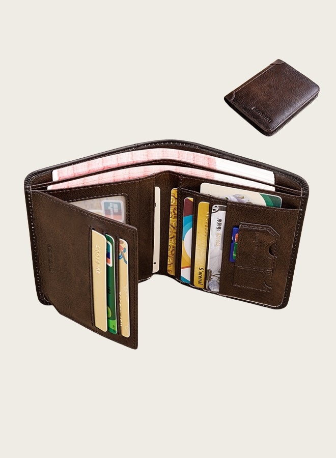 بانيانو محفظة رجالية من الجلد الطبيعي RFID مضادة للسرقة، محفظة عمودية من جلد البقر من الطبقة الأولى باللون البني - Image 1
