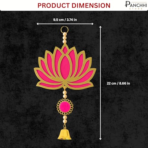 Panchhi Store Wall Hangings for Home Decoration Lotus Latkan Toran with Bells Diwali Dcor Items, Ganpati Decoration Items for Home Pooja Deocration Items for All Festivals Decore - Pink Pack of 5 - Image 2