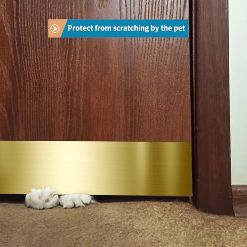 Sanbege Stainless Steel Door Kick Plate, 6" x 30" Door Push Plate, Self Adhesive Kickplate for 32" Doors Interior or Exterior (Brushed Gold) - Image 5