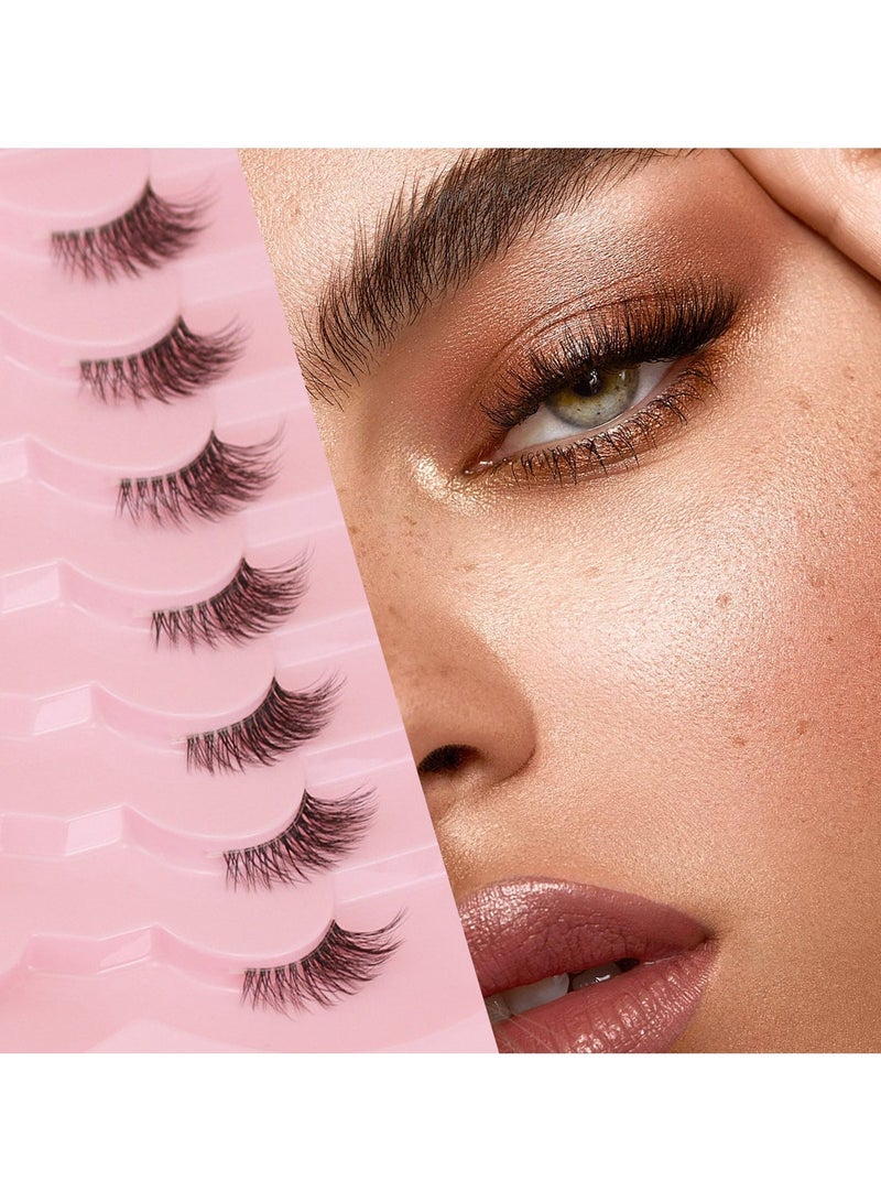 7 أزواج من الرموش الاصطناعية، رموش مزيفة متعددة الطبقات متقاطعة، رموش نصف عين قطة ذات مظهر طبيعي رموش نصف عين قطة رقيقة منفوشة من المينك الصناعي - Image 2