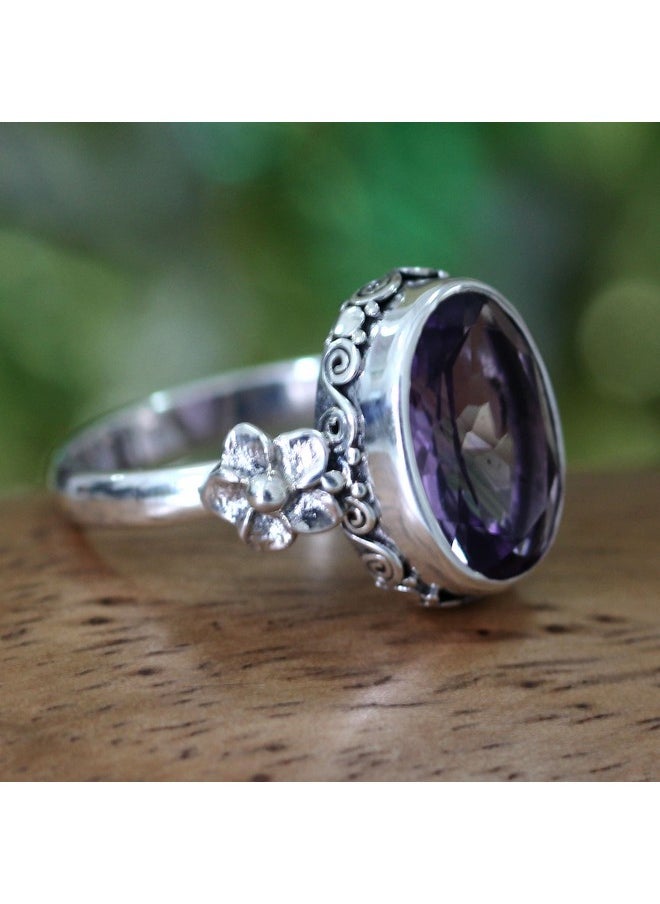 NOVICA Artisan Handcrafted 950 Sterling Silver Amethyst Solitaire Ring Floral Purple Single Stone Indonesia Mauve Mist Birthstone 'Frangipani Allure'  - Image 2