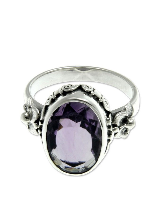 NOVICA Artisan Handcrafted 950 Sterling Silver Amethyst Solitaire Ring Floral Purple Single Stone Indonesia Mauve Mist Birthstone 'Frangipani Allure'  - Image 3