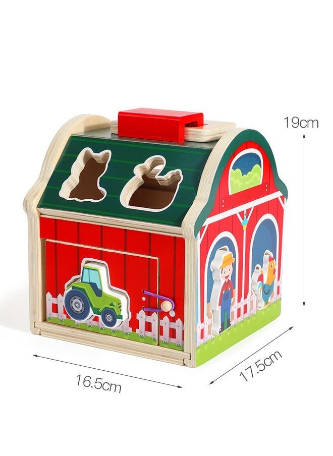 Hanayo Shape Sorter Toys Farm Animals Wooden Toy Barn Shape Sorter for Toddlers Take Along Sorting Farm Toys Playset Baby Early Learning Educational Montessori Toys for Girls & Boys(Red)  - Image 2