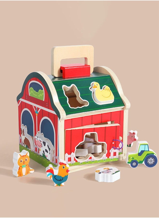Hanayo Shape Sorter Toys Farm Animals Wooden Toy Barn Shape Sorter for Toddlers Take Along Sorting Farm Toys Playset Baby Early Learning Educational Montessori Toys for Girls & Boys(Red)  - Image 4