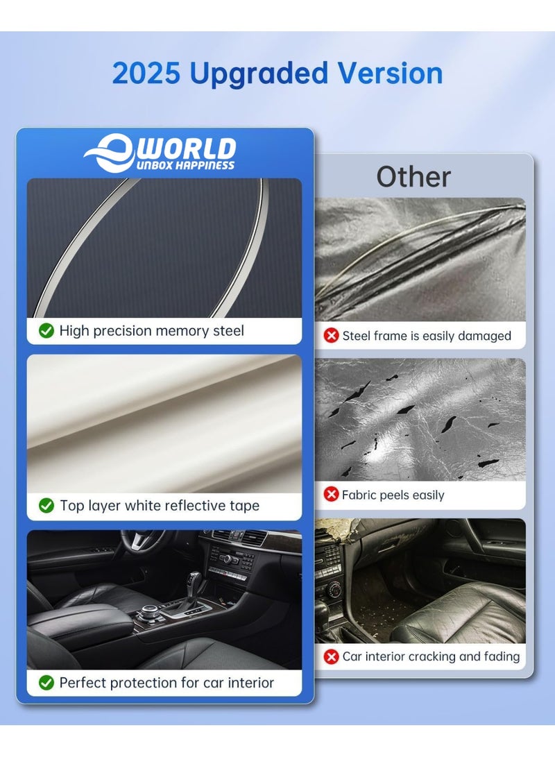 Eworld Foldable Windshield Sunshade – Front Window Visor Protector, 3-Layer 210T Material Blocks Heat & UV Rays, 145 × 75 cm with Foam Cleaner Gift - Image 2