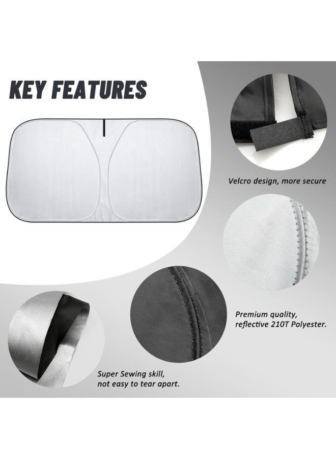 Eworld Foldable Windshield Sunshade – Front Window Visor Protector, 3-Layer 210T Material Blocks Heat & UV Rays, 145 × 75 cm with Foam Cleaner Gift - Image 3