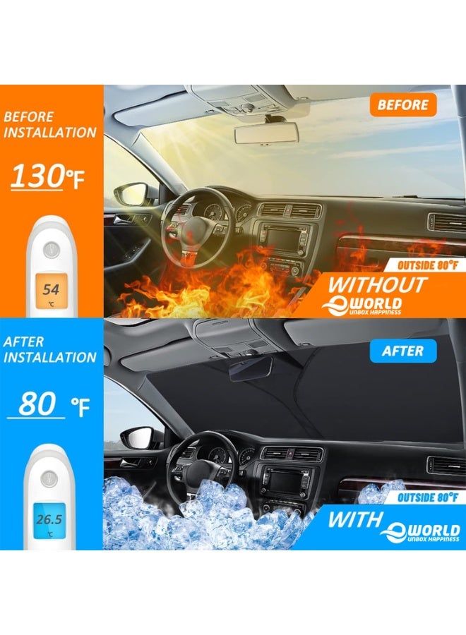 Eworld Foldable Windshield Sunshade – Front Window Visor Protector, 3-Layer 210T Material Blocks Heat & UV Rays, 145 × 75 cm with Foam Cleaner Gift - Image 5