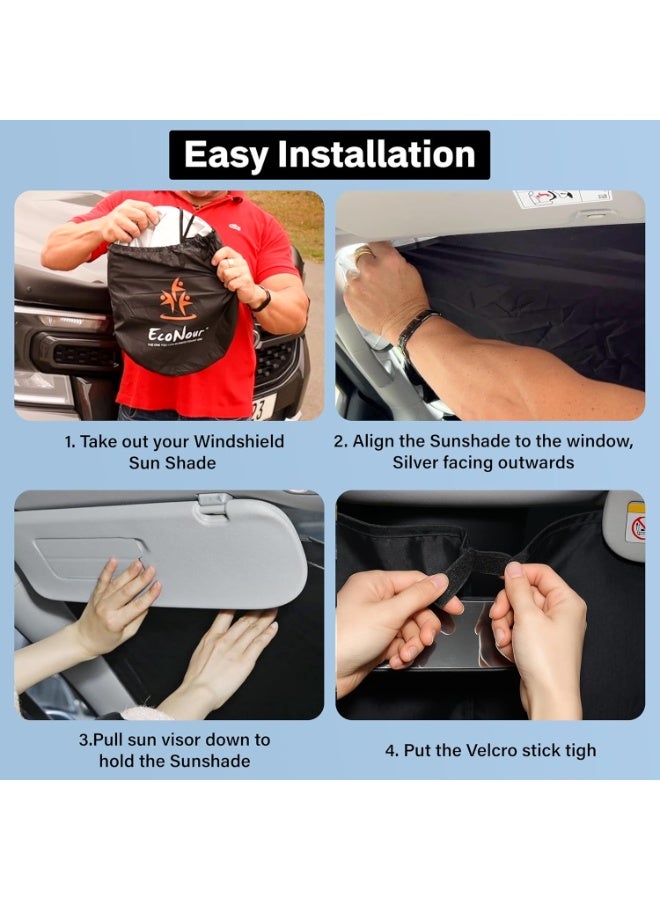 Eworld Foldable Windshield Sunshade – Front Window Visor Protector, 3-Layer 210T Material Blocks Heat & UV Rays, 145 × 75 cm with Foam Cleaner Gift - Image 4