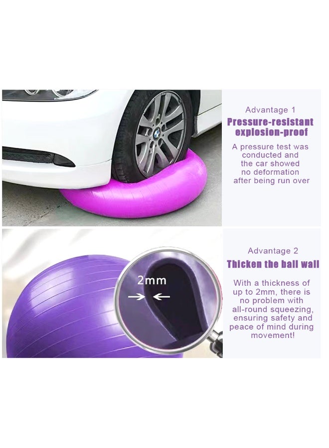 Purple Aerobics Balance Yoga Ball with Pump for Home Fitness Pilates Core Workout - Image 5