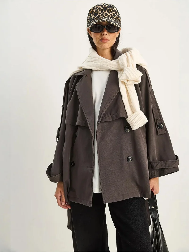 Bianco Lucci LUCCI Buttoned Midi Trench Coat