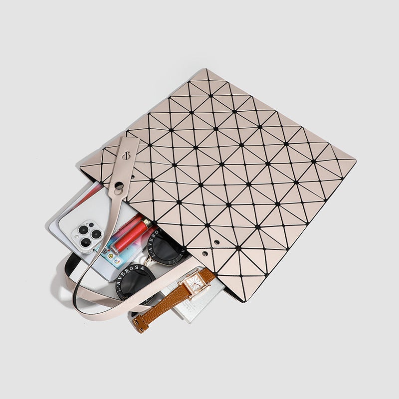 Fashionable Geometric Rhombic Six-Plaid Sequin Tote Bag All-Match Large Capacity Commuter Hand Shoulder Bag - Image 5
