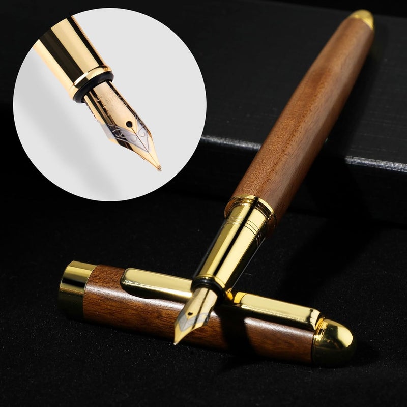 إكسفور مجموعة أقلام حبر جاف، مجموعة أقلام حبر جاف خشبية فاخرة عتيقة مع حواف نحاسية، قلم حبر جاف برأس 0.5 مم يأتي مع 12 خرطوشة حبر، أقلام حبر جاف لطيفة في صندوق هدايا أنيق للمكتب التنفيذي للطلاب وأعياد الميلاد - Image 3