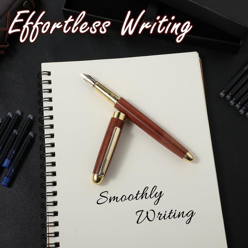 إكسفور مجموعة أقلام حبر جاف، مجموعة أقلام حبر جاف خشبية فاخرة عتيقة مع حواف نحاسية، قلم حبر جاف برأس 0.5 مم يأتي مع 12 خرطوشة حبر، أقلام حبر جاف لطيفة في صندوق هدايا أنيق للمكتب التنفيذي للطلاب وأعياد الميلاد - Image 5