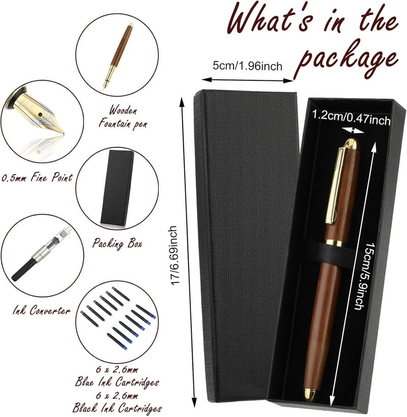 إكسفور مجموعة أقلام حبر جاف، مجموعة أقلام حبر جاف خشبية فاخرة عتيقة مع حواف نحاسية، قلم حبر جاف برأس 0.5 مم يأتي مع 12 خرطوشة حبر، أقلام حبر جاف لطيفة في صندوق هدايا أنيق للمكتب التنفيذي للطلاب وأعياد الميلاد - Image 4