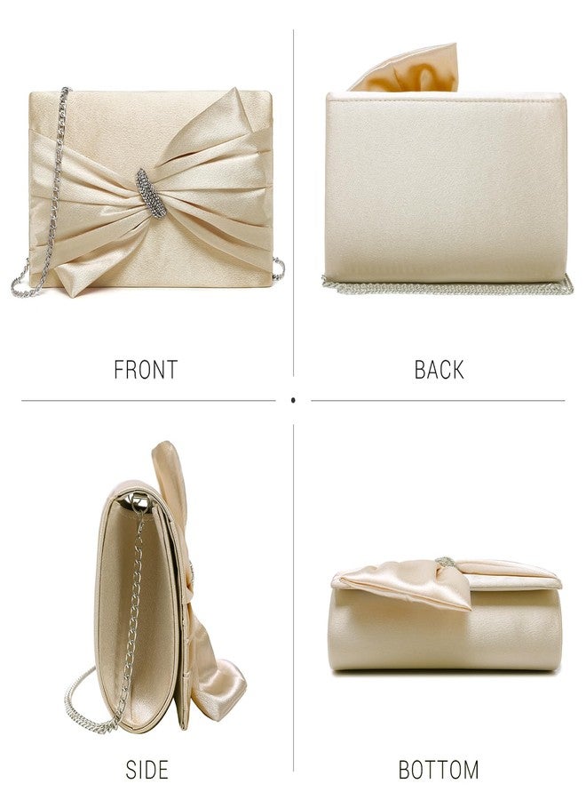 Dasein Women Elegant Satin Bow Flap Evening Bag Rhinestone Clutch Purse Handbag Formal/Wedding/Prom/Party - Image 3