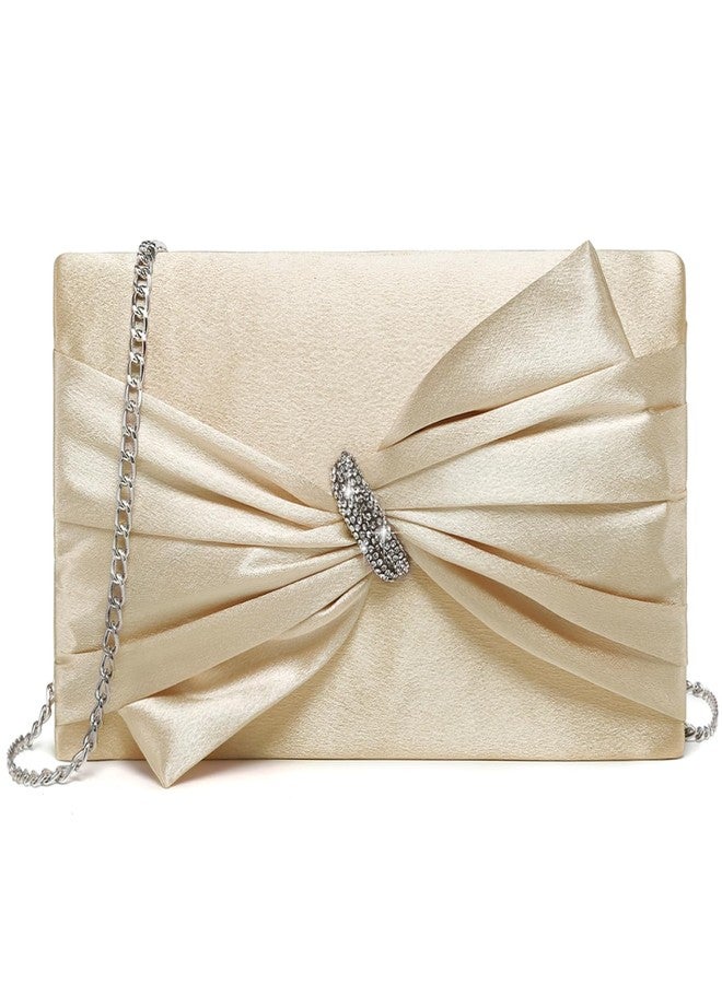 Dasein Women Elegant Satin Bow Flap Evening Bag Rhinestone Clutch Purse Handbag Formal/Wedding/Prom/Party - Image 1