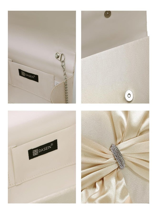 Dasein Women Elegant Satin Bow Flap Evening Bag Rhinestone Clutch Purse Handbag Formal/Wedding/Prom/Party - Image 4