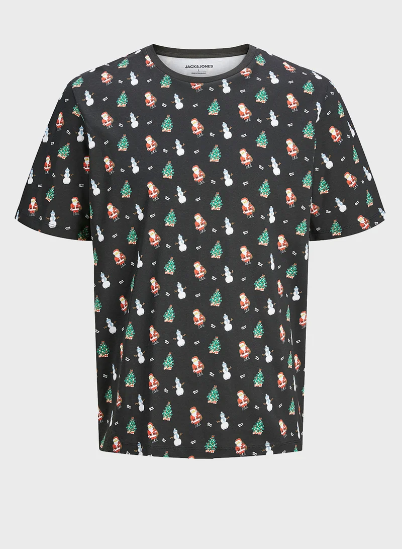 JACK & JONES Christmas All Over Printed Crew Neck T-Shirt