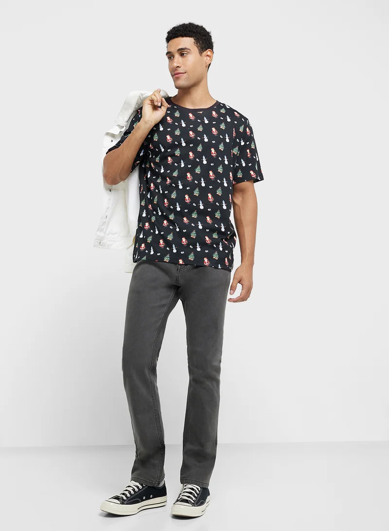 JACK & JONES Christmas All Over Printed Crew Neck T-Shirt