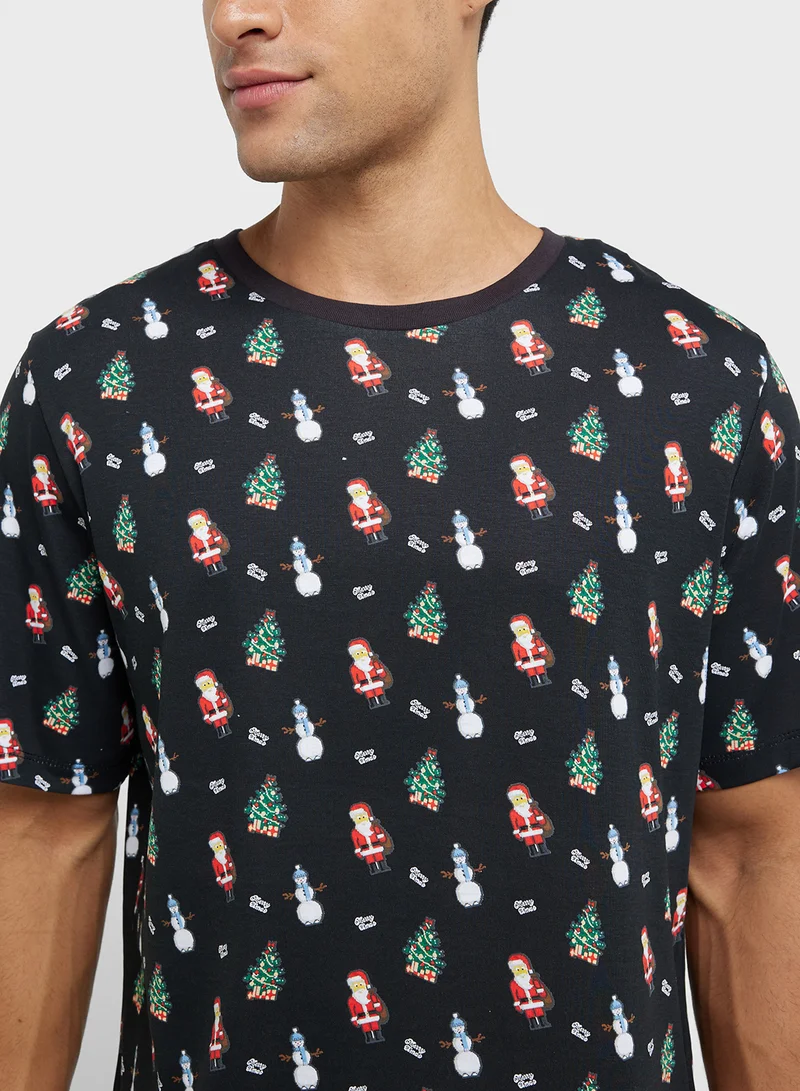JACK & JONES Christmas All Over Printed Crew Neck T-Shirt