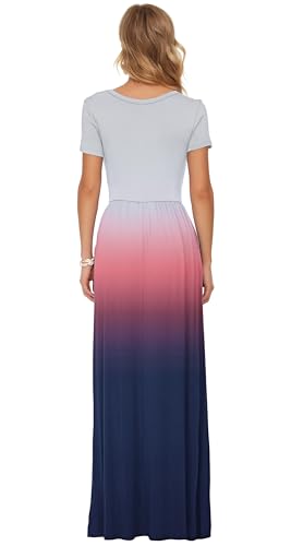 AUSELILY Floral Maxi Dress for Women Summer Casual Short Sleeve Crewneck Empire Waist Long Flower Dresses with Pockets 2026 Pink Purple Grey S - Image 5