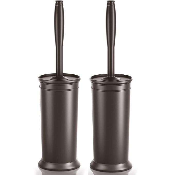 TOILET BRUSH AND HOLDER 2 PACK TOILET BOWL BRUSH WITH EXTRA LONG HANDLE TOILET SCRUBBER AND COVERED HOLDER TOILET BRUSHES FOR BATHROOMSPACE SAVING COVERED BRUSH DURABLE DEEP CLEANINGBRONZE
